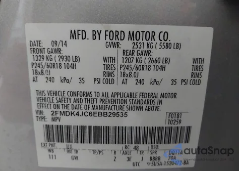 2014 Ford Edge Sel z USA, uszkodzony, nr VIN 2FMDK4JC6EBB29535